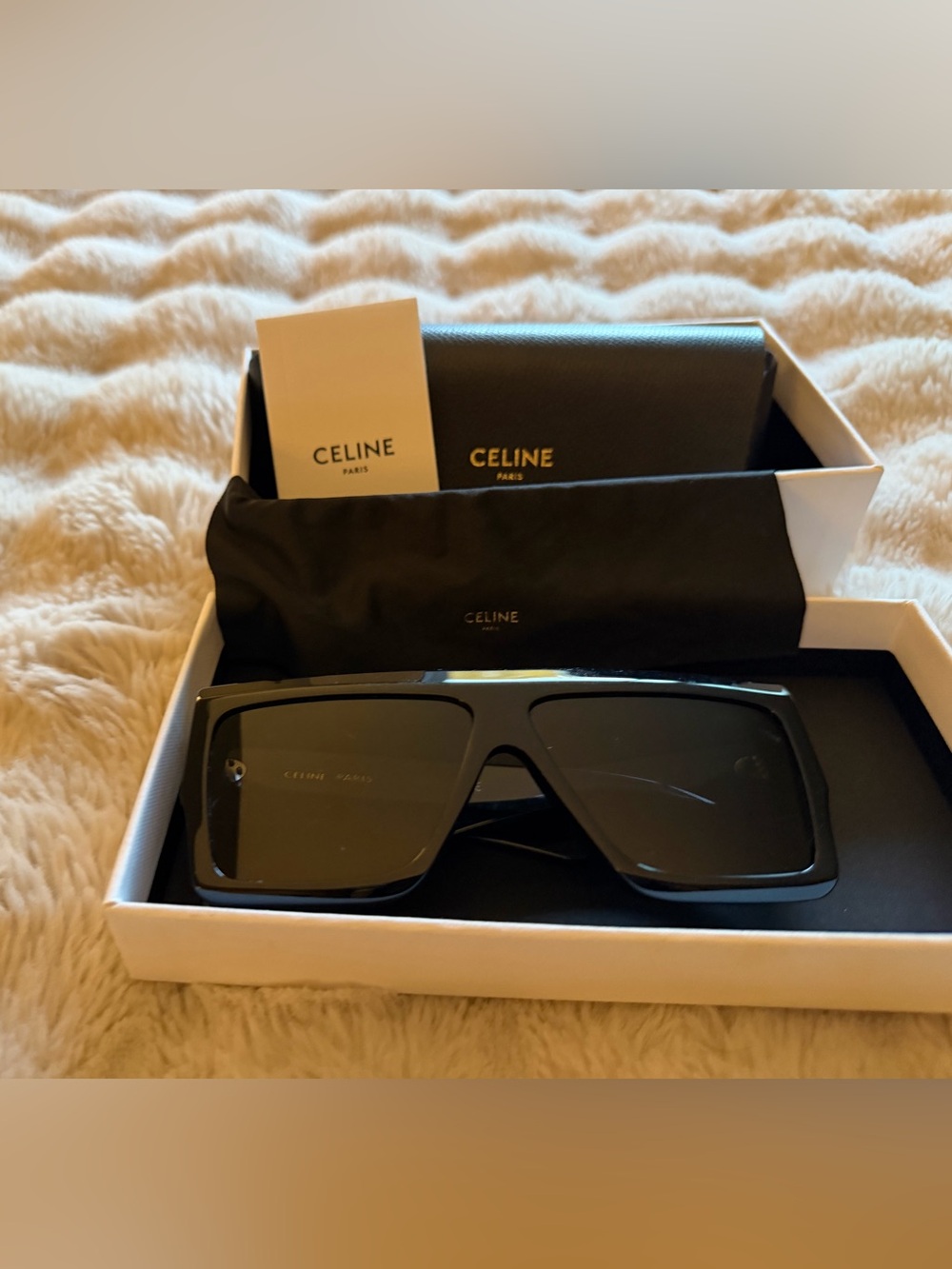 Celine Paris Black Oversized Shield Sunglasses Made in Italy w/ Full Set